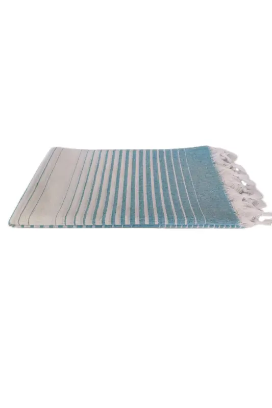 Pestemal, Regenerated Cotton 100x170 Shaded Model, Turquoise Blue, Beach Towel, Bath Towel-Turquoise Blue - 3