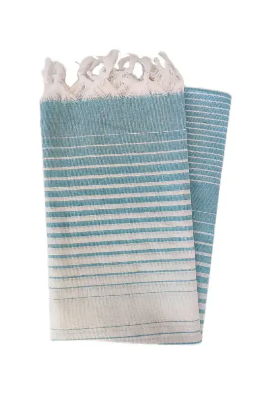 Pestemal, Regenerated Cotton 100x170 Shaded Model, Turquoise Blue, Beach Towel, Bath Towel-Turquoise Blue - 1