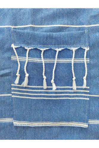 Pestemal Robe, Blue, Nuray Pattern, 100% Cotton-Blue - PEŞTANOZ (1)