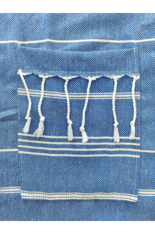 Pestemal Robe, Blue, Nuray Pattern, 100% Cotton-Blue - 2