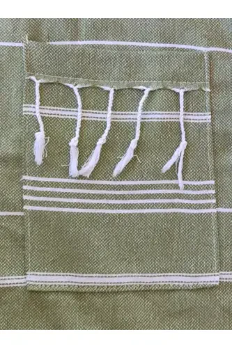 Pestemal Robe, Olive Green, Nuray Pattern, %100 Cotton-Olive Green - 3