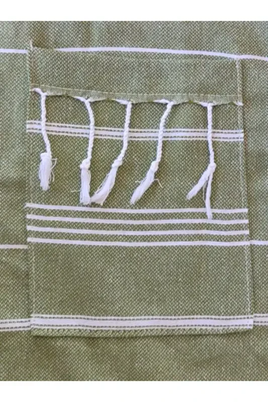 Pestemal Robe, Olive Green, Nuray Pattern, %100 Cotton-Olive Green - 3