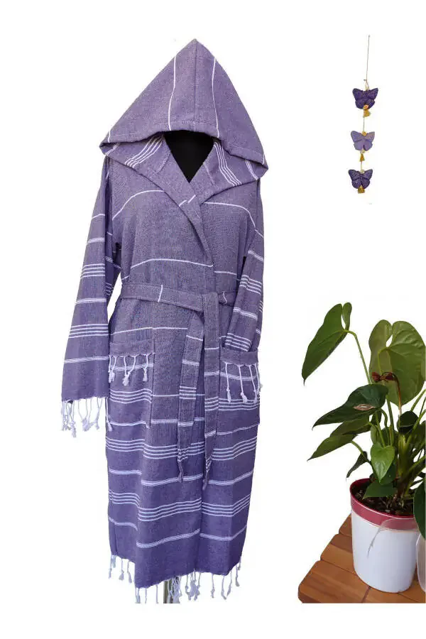 Pestemal Robe, Purple, Nuray Pattern, 100% Cotton - 1