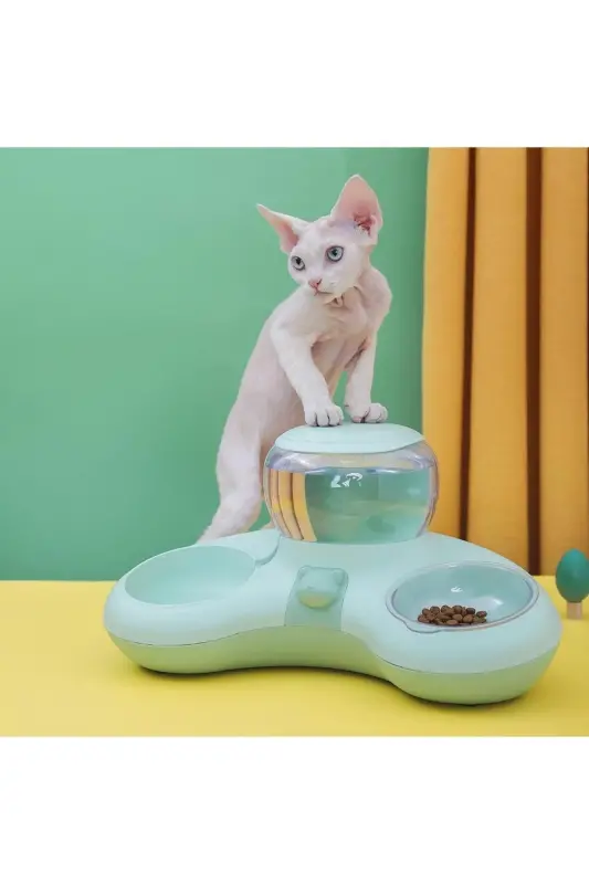 Pet Cat And Dog Food And Water Bowl 1.4l Large Water Capacity-Green - 1