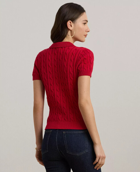 Petite Anchor-Logo Cable-Knit Polo Sweater Red - 4