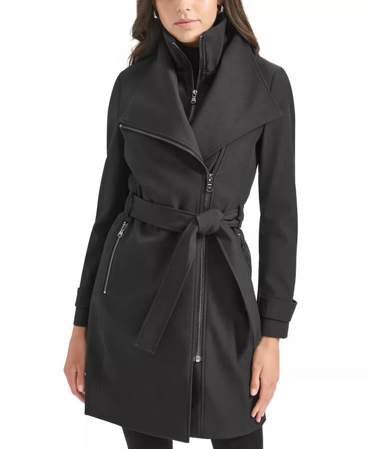 Petite Belted Long-Sleeve Wrap Coat Black - 1