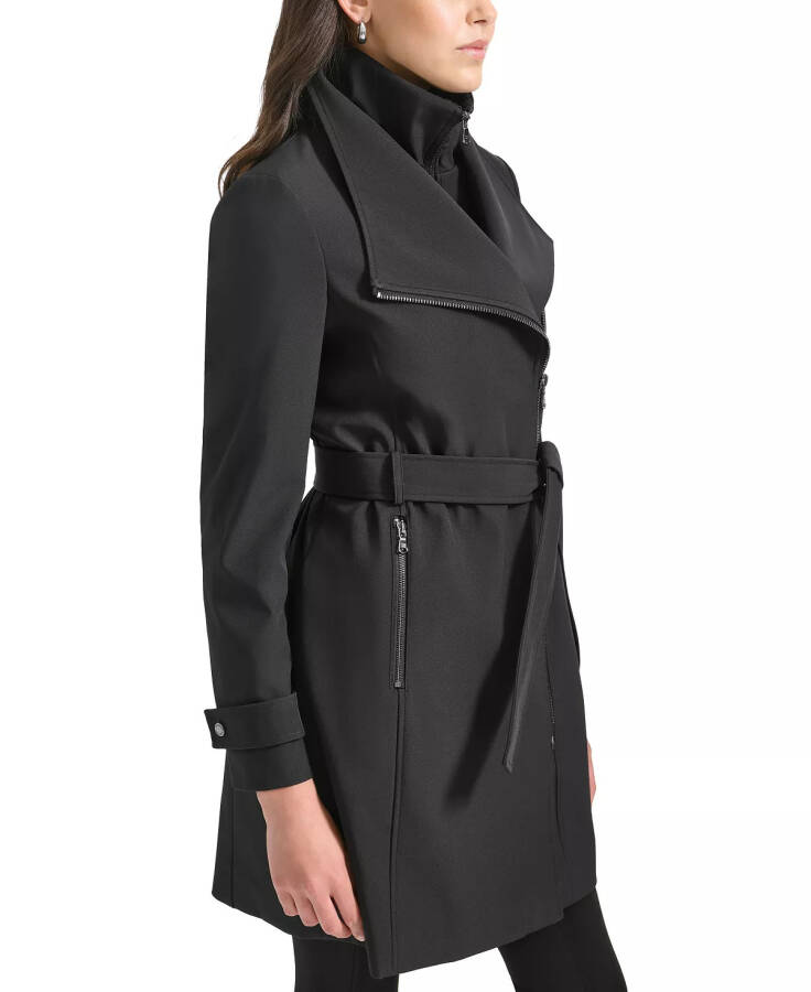 Petite Belted Long-Sleeve Wrap Coat Black - 3