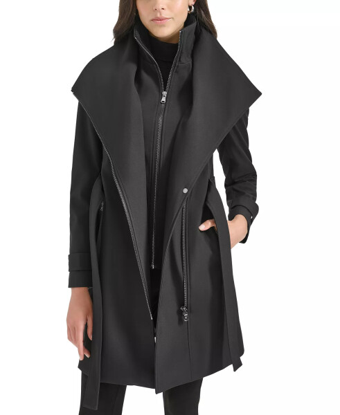 Petite Belted Long-Sleeve Wrap Coat Black - 5