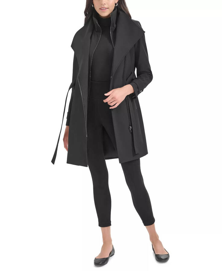 Petite Belted Long-Sleeve Wrap Coat Black - 6