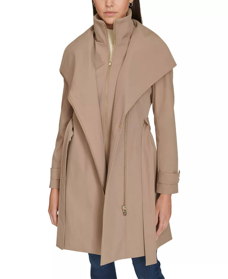 Petite Belted Long-Sleeve Wrap Coat Caramel - 6