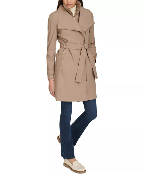 Petite Belted Long-Sleeve Wrap Coat Caramel - 7