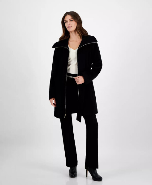 Petite Belted Zip-Front Coat, Created for Modazone Black - 1