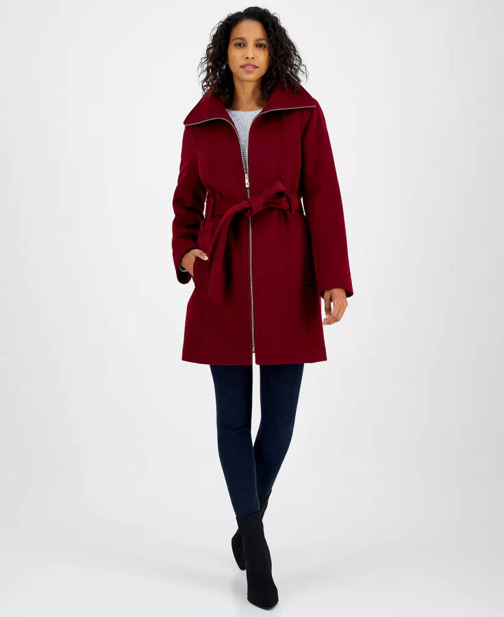 Petite Belted Zip-Front Coat, Created for Modazone Dark Brandy - 1