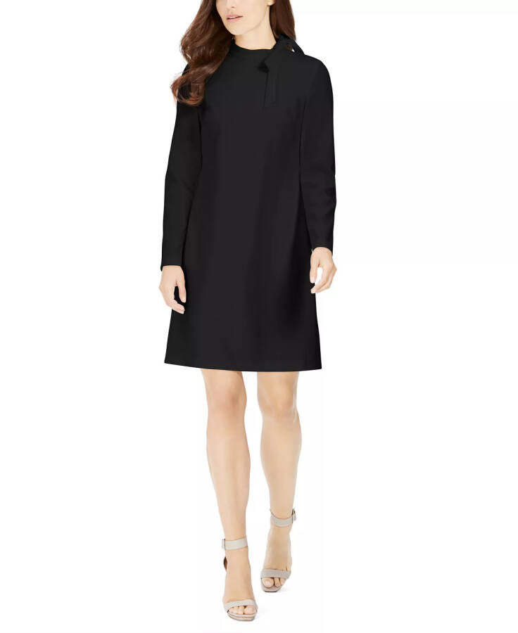 Petite Bow-Neck Long-Sleeve Sheath Dress Black - 5