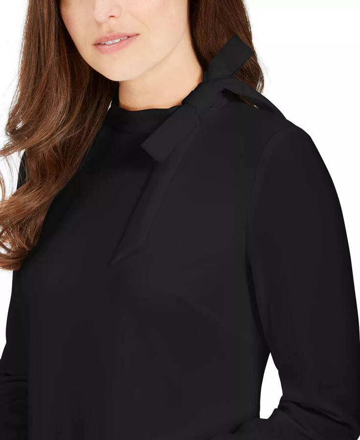 Petite Bow-Neck Long-Sleeve Sheath Dress Black - 8