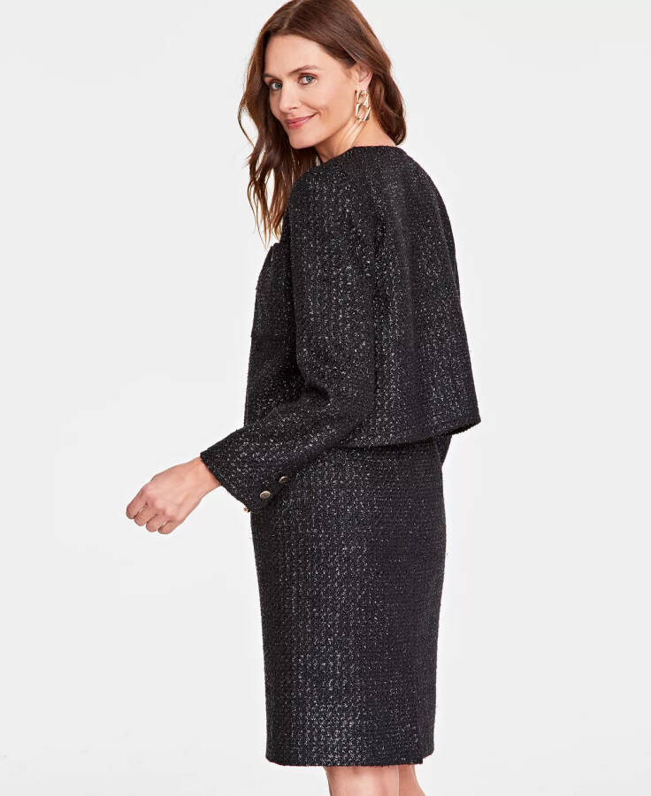 Petite Collarless Metallic Tweed Jacket, Created for Modazone Deep Black - 2