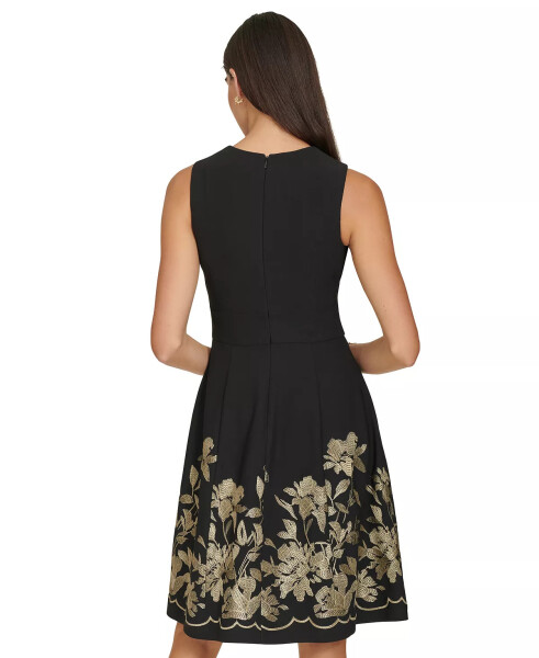 Petite Embroidered-Skirt Fit & Flare Dress Black Gold - 2