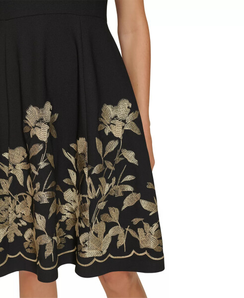 Petite Embroidered-Skirt Fit & Flare Dress Black Gold - 6