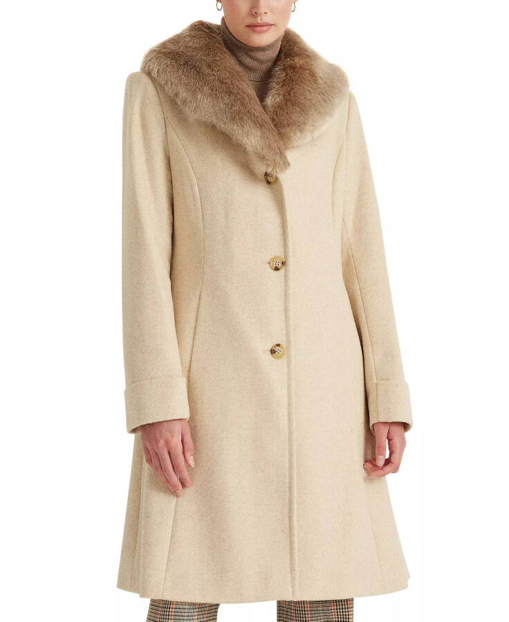 Petite Faux-Fur-Collar Coat Cream/Beige - 1