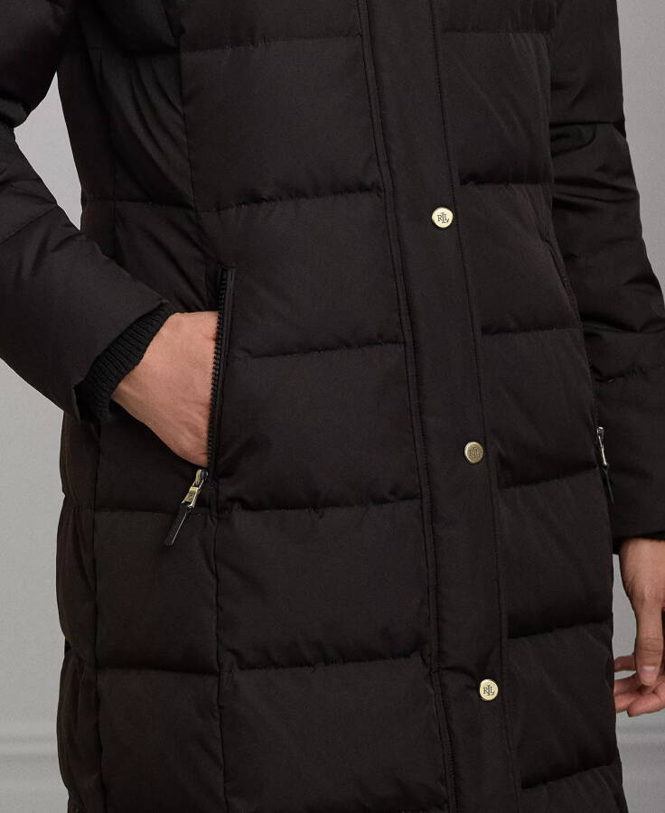 Petite Faux-Fur-Trim Hooded Puffer Coat Black - 5