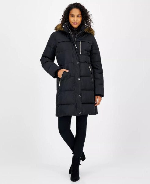 Petite Faux-Fur-Trim Hooded Puffer Coat, Created for Modazone Black - 1