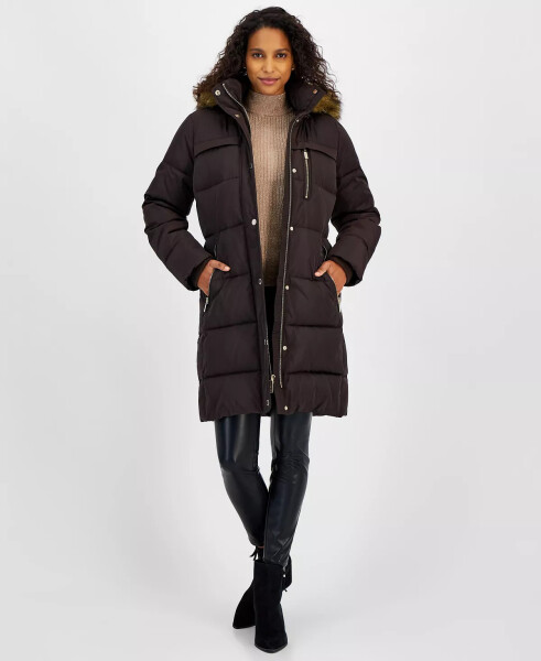 Petite Faux-Fur-Trim Hooded Puffer Coat, Created for Modazone Chocolate - 1