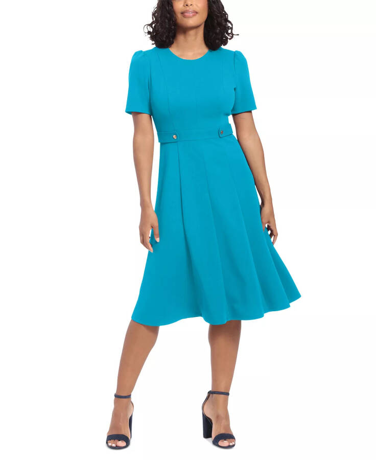 Petite Fit & Flare Scuba Crepe Midi Dress Blue Atoll - 1