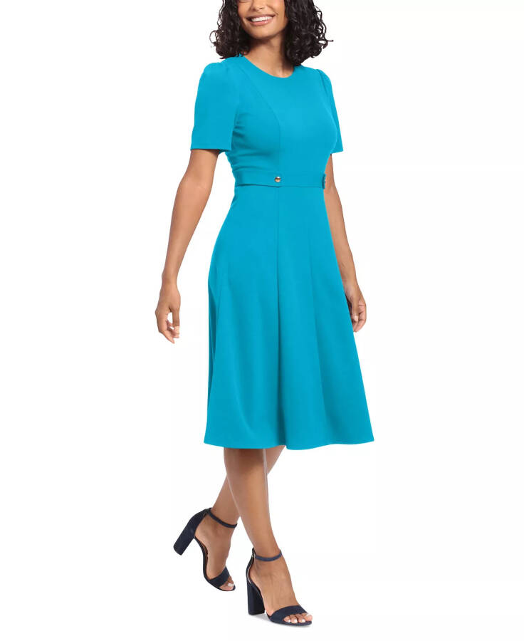 Petite Fit & Flare Scuba Crepe Midi Dress Blue Atoll - 2