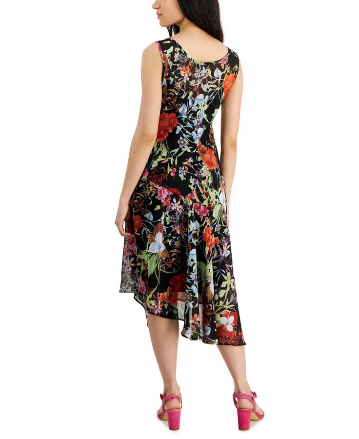 Petite Floral Handkerchief-Hem Midi Dress Black - 2