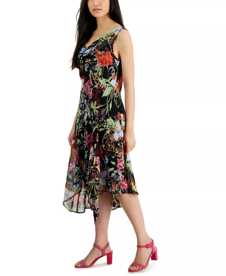 Petite Floral Handkerchief-Hem Midi Dress Black - 3