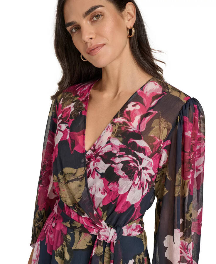 Petite Floral-Print A-Line Wrap Dress Indigo Multi - 3