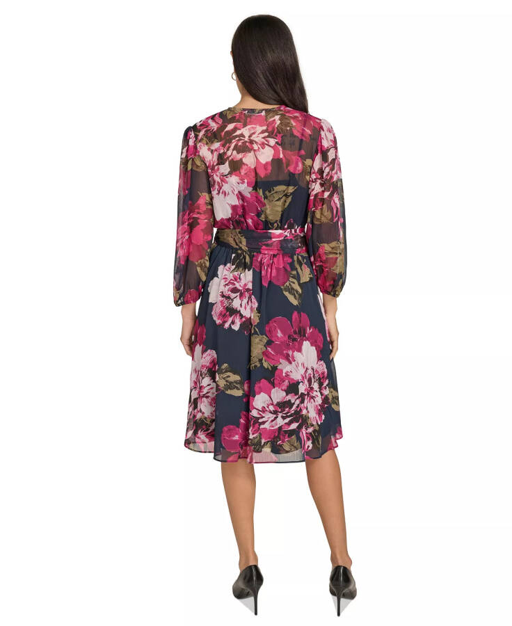 Petite Floral-Print A-Line Wrap Dress Indigo Multi - 5