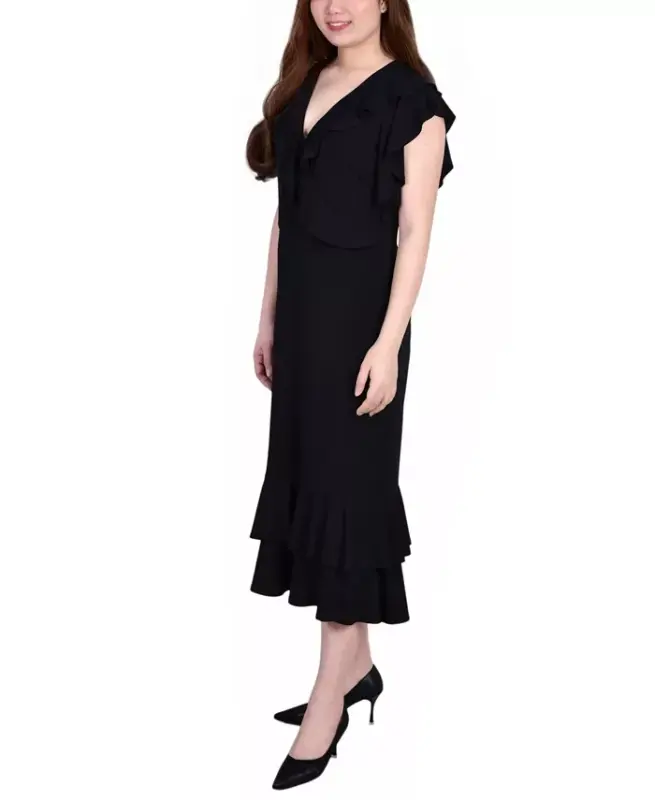 Petite Flutter Sleeve Ruffle Midi Dress - 3