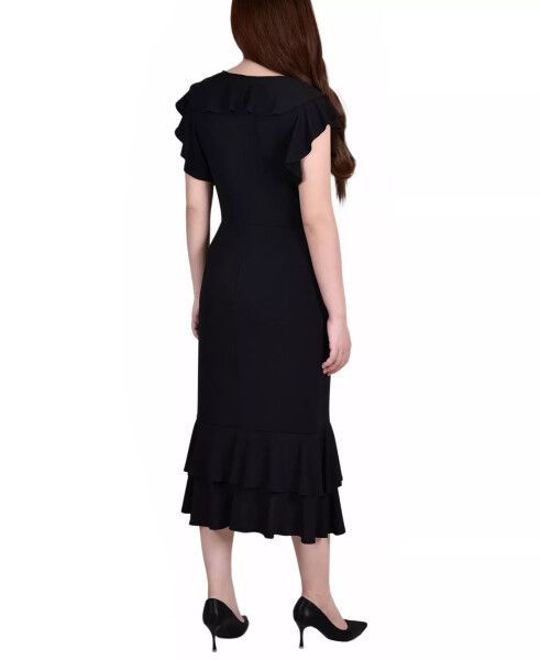 Petite Flutter Sleeve Ruffle Midi Dress Black - 2