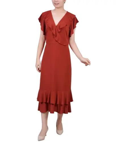 Petite Flutter Sleeve Ruffle Midi Dress - Bossanova - 1
