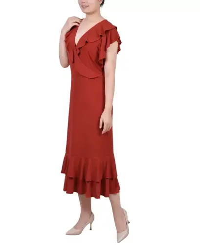 Petite Flutter Sleeve Ruffle Midi Dress - Bossanova - 3
