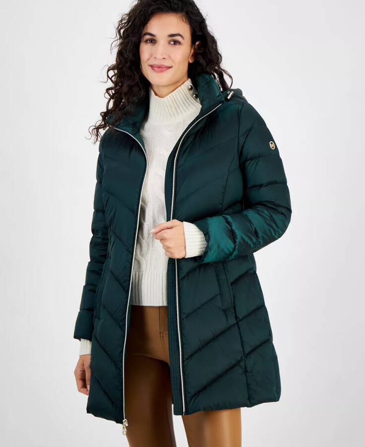 Petite Hooded Packable Down Puffer Coat, Created for Modazone Dark Emerald - 1