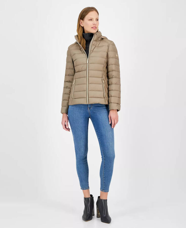 Petite Hooded Packable Down Puffer Coat, Created for Modazone Taupe - 1