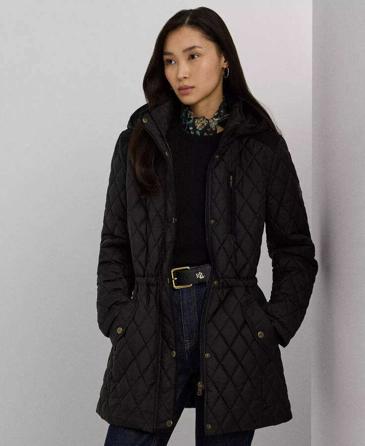 Petite Hooded Quilted Anorak Coat Black - 1