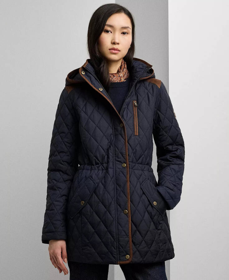 Petite Hooded Quilted Anorak Coat Dk Navy - 1