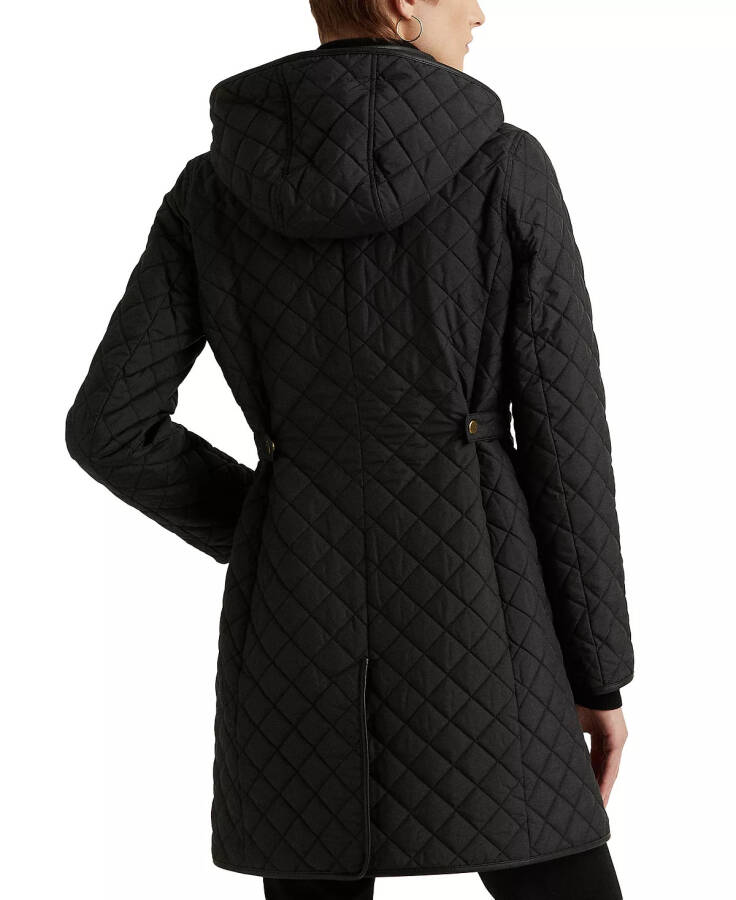 Petite Hooded Quilted Faux-Suede-Trim Coat Black - 2