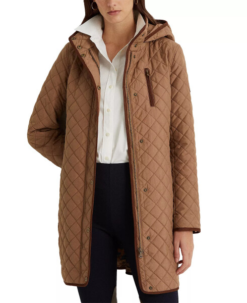 Petite Hooded Quilted Faux-Suede-Trim Coat Classic Camel - 1