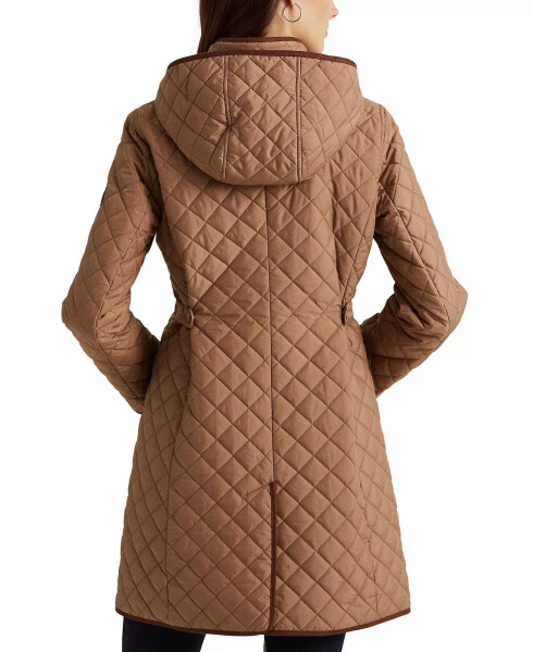 Petite Hooded Quilted Faux-Suede-Trim Coat Classic Camel - 2