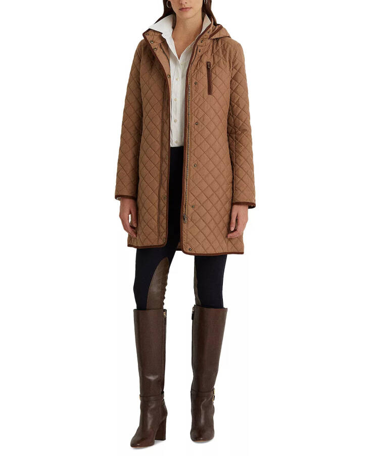 Petite Hooded Quilted Faux-Suede-Trim Coat Classic Camel - 4