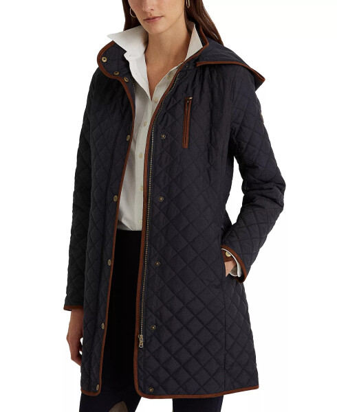 Petite Hooded Quilted Faux-Suede-Trim Coat Dk Navy - 4