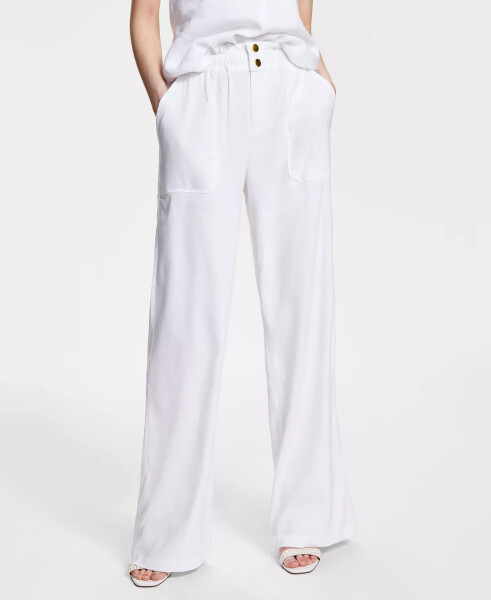 Petite Linen-Blend Paperbag-Waist Pants, Created for Modazone Bright White - 1