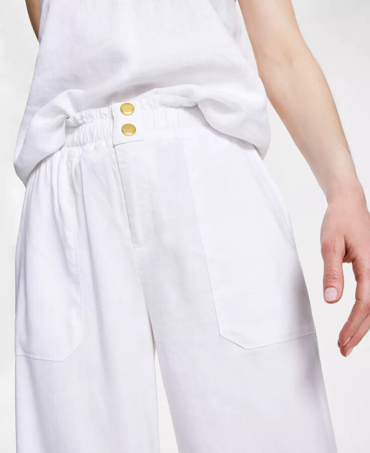 Petite Linen-Blend Paperbag-Waist Pants, Created for Modazone Bright White - 3