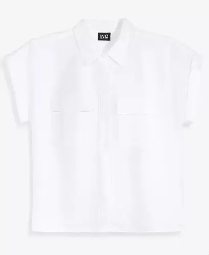 Petite Linen-Blend Short-Sleeve Button-Front Shirt, Exclusively at Modazone - 6