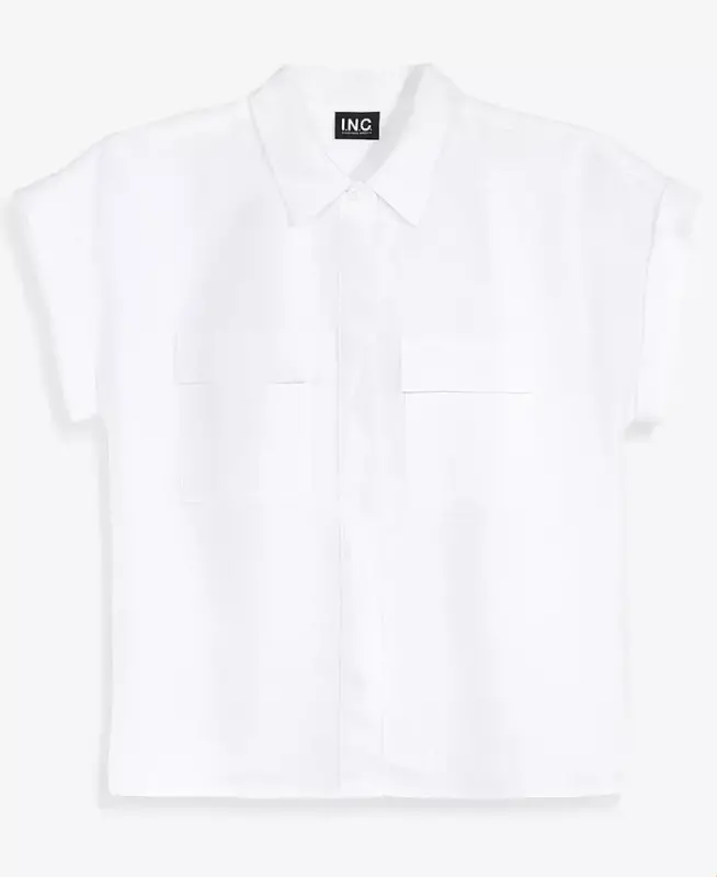 Petite Linen-Blend Short-Sleeve Button-Front Shirt, Exclusively at Modazone - 6