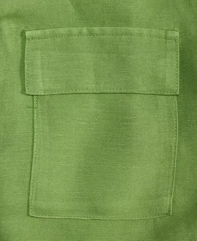 Petite Linen-Blend Short-Sleeve Button-Front Shirt, Exclusively at Modazone - Fresh Basil - 2